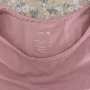 Pure Jill Pima Cotton Long Sleeve Shirttail Tee Light Pink Size Small